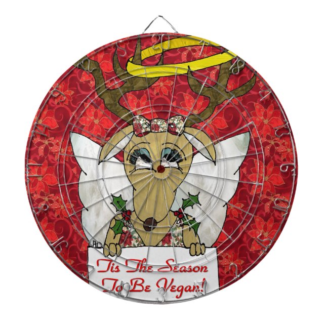 Reindeer Angel Tis The Season to Be Vegan Dartboard With Darts (Front)