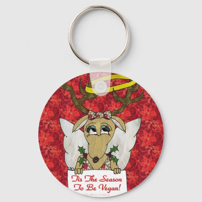 Reindeer Angel Tis The Season to Be Vegan Keychain (Front)