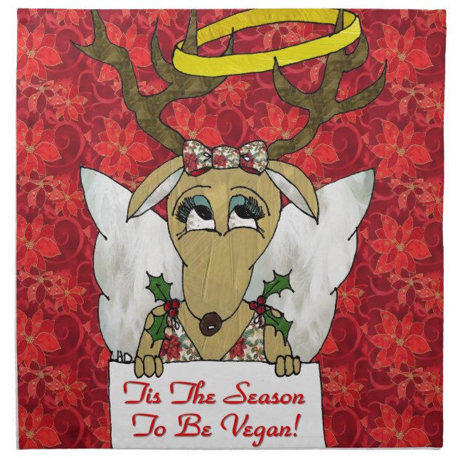 Reindeer Angel Tis The Season to Be Vegan Napkin (Front)