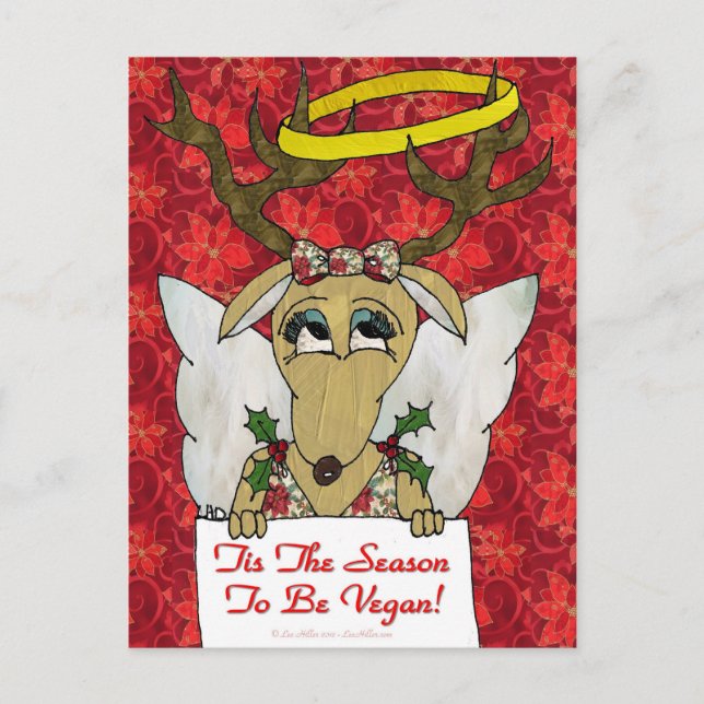 Reindeer Angel Tis The Season to Be Vegan Postcard (Front)