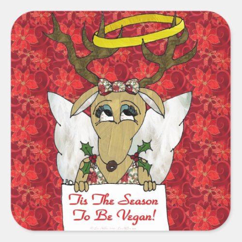 Reindeer Angel Tis The Season to Be Vegan Square Sticker