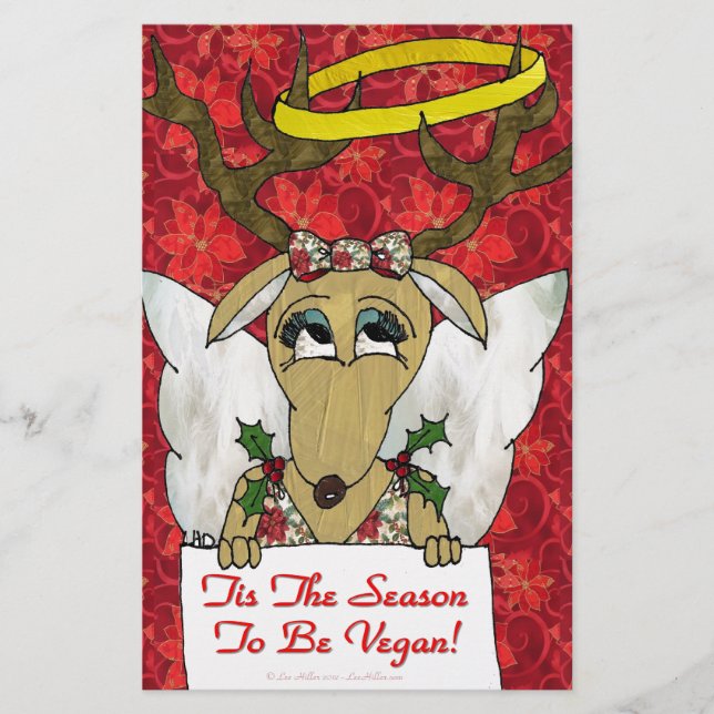 Reindeer Angel Tis The Season to Be Vegan Stationery (Front)