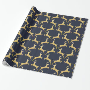 Reindeer Antler Christmas Gold Foil Navy Blue Wrapping Paper