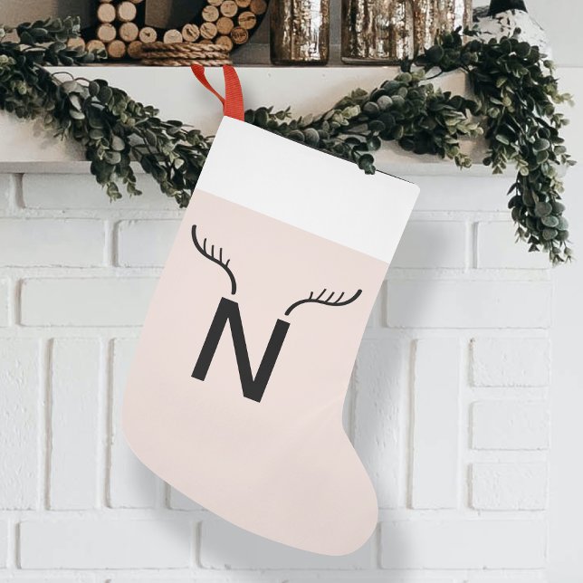 Reindeer Antler | Christmas Monogram Initial Pink Small Christmas Stocking (Creator Uploaded)