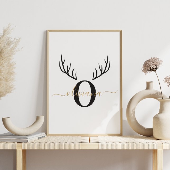 Reindeer Antler | Elegant Monogram Christmas Poster (Creator Uploaded)
