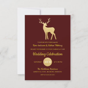 Reindeer Antler Faux Gold Foil Elegant Wedding Invitation