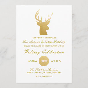 Reindeer Antler Faux Gold Foil Winter Wedding Invitation