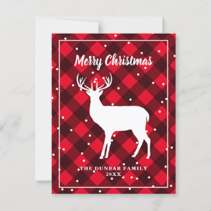 Reindeer antler lumberjack buffalo plaid rustic holiday card