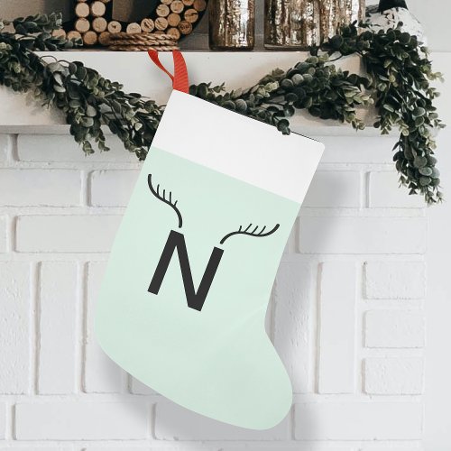 Reindeer Antler  Mint Green Christmas Monogram Small Christmas Stocking