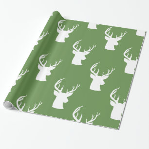 Reindeer Antler Stag Christmas Green Pattern Wrapping Paper