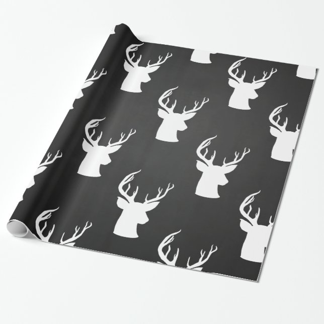 Reindeer Antler Vintage Chalkboard Rustic Pattern Wrapping Paper (Unrolled)