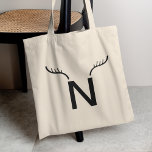 Reindeer Antlers Modern Initial Christmas Monogram Tote Bag<br><div class="desc">Simpe,  Stylish Christmas Reindeer Antler custom Initial tote bag with two silhouette deer antlers in black over a single letter in modern minimalist typography. The letter can easily be personalized with the initial of your loved one as the perfect festive gift.</div>