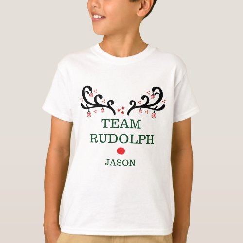 Reindeer Antlers Team Rudolph Kids Custom T_Shirt