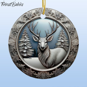 Reindeer Antlers, Trees, Unique Silver Deer 🦌🎄 Ceramic Ornament