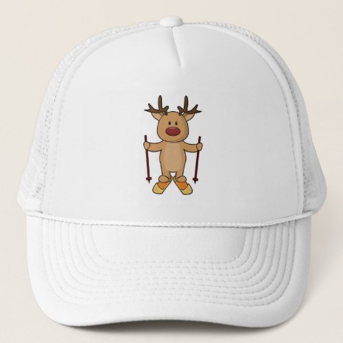 Reindeer as Skier with Skis  Ski poles Trucker Hat