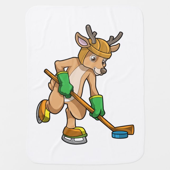 Reindeer at Ice hockey with Hockey stick Baby Blanket (Front)