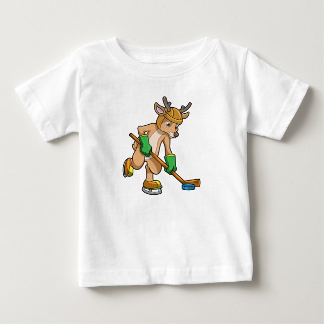 Reindeer at Ice hockey with Hockey stick Baby T-Shirt (Front)