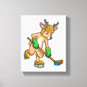Reindeer at Ice hockey with Hockey stick Canvas Print