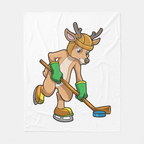 Reindeer at Ice hockey with Hockey stick Fleece Blanket