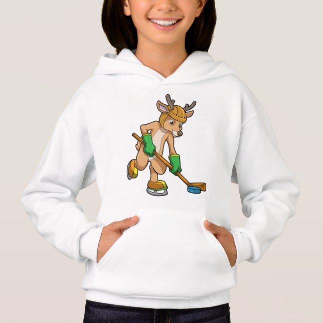 Reindeer at Ice hockey with Hockey stick Hoodie (Front)