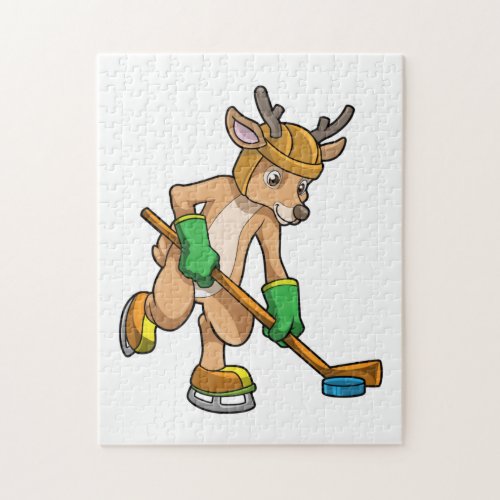 Reindeer at Ice hockey with Hockey stick Jigsaw Puzzle