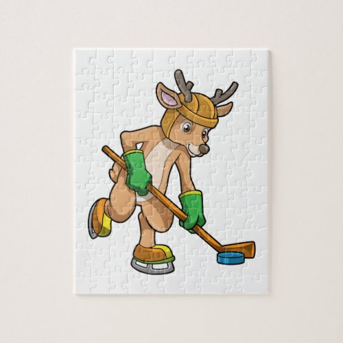 Reindeer at Ice hockey with Hockey stick Jigsaw Puzzle