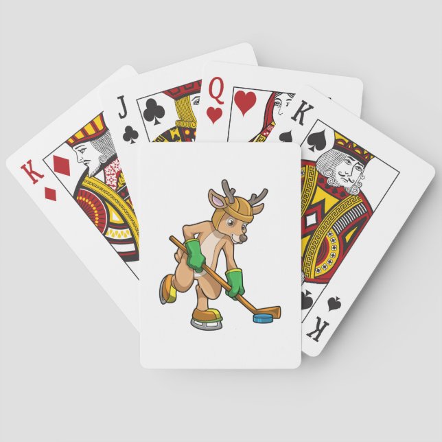 Reindeer at Ice hockey with Hockey stick Poker Cards (Back)