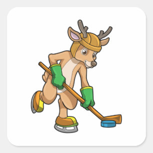 Reindeer at Ice hockey with Hockey stick Square Sticker