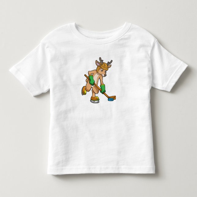 Reindeer at Ice hockey with Hockey stick Toddler T-shirt (Front)