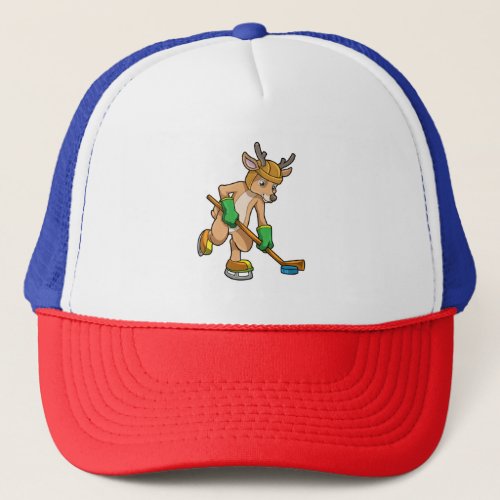 Reindeer at Ice hockey with Hockey stick Trucker Hat