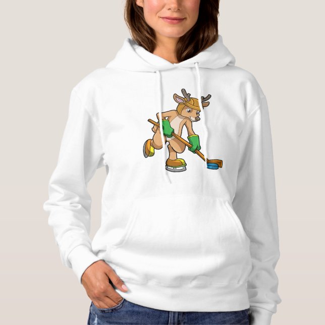 Reindeer at Ice hockey with Ice hockey stick Hoodie (Front)