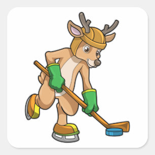 Reindeer at Ice hockey with Ice hockey stick Square Sticker
