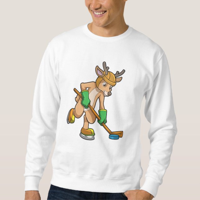 Reindeer at Ice hockey with Ice hockey stick Sweatshirt (Front)