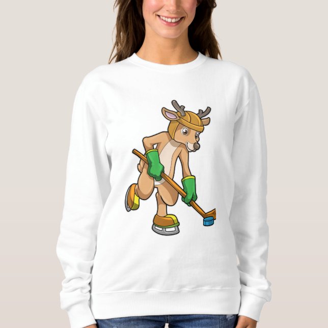 Reindeer at Ice hockey with Ice hockey stick Sweatshirt (Front)