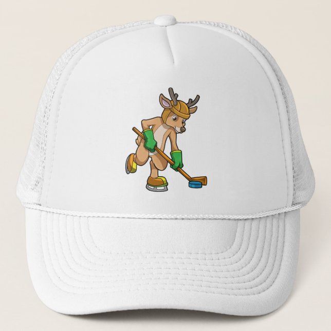 Reindeer at Ice hockey with Ice hockey stick Trucker Hat (Front)