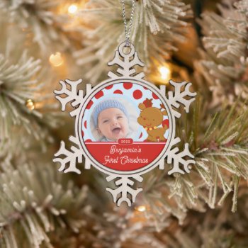 Reindeer Baby Boy Photo Christmas  Snowflake Pewter Christmas Ornament by celebrateitornaments at Zazzle