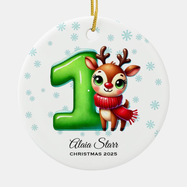 Reindeer Baby's First Christmas Ornament (Front)