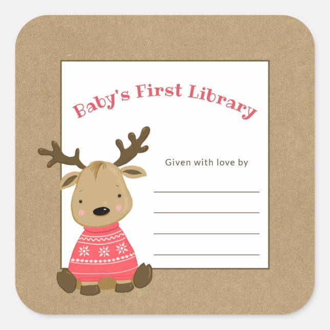Reindeer baby's first library bookplate (Front)