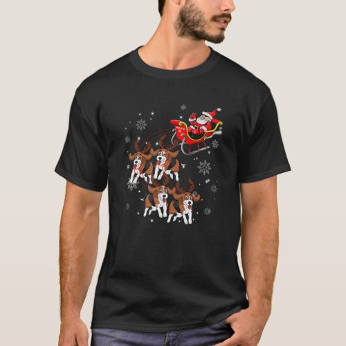 Reindeer Beagle Dog Pulling Santa Claus Sleigh Chr T_Shirt