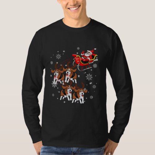 Reindeer Beagle Dog Pulling Santa Claus Sleigh T_Shirt