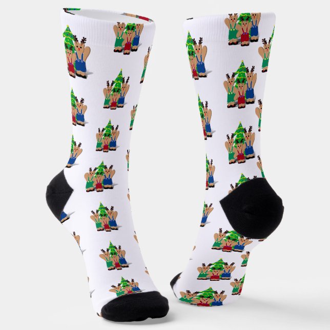 Reindeer Bear Family Christmas Socks (Angled)