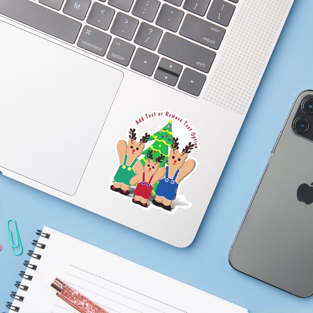 Reindeer Bear Family Christmas Sticker (Laptop w/ iPhone)