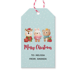 Reindeer, Bear & Rabbit Merry Christmas Gift Tags