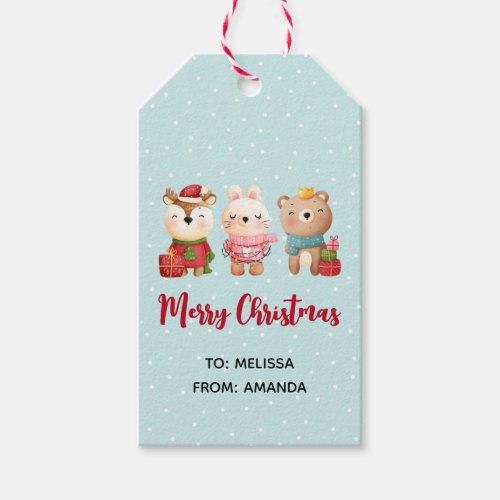 Reindeer Bear  Rabbit Merry Christmas Gift Tags