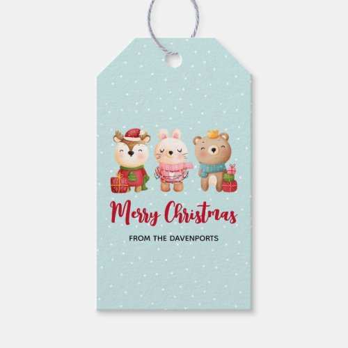 Reindeer Bear  Rabbit Merry Christmas Gift Tags