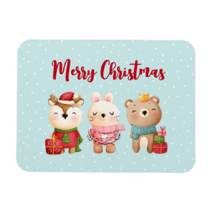 Reindeer, Bear & Rabbit Merry Christmas Magnet
