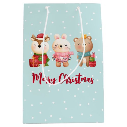 Reindeer Bear  Rabbit Merry Christmas Medium Gift Bag