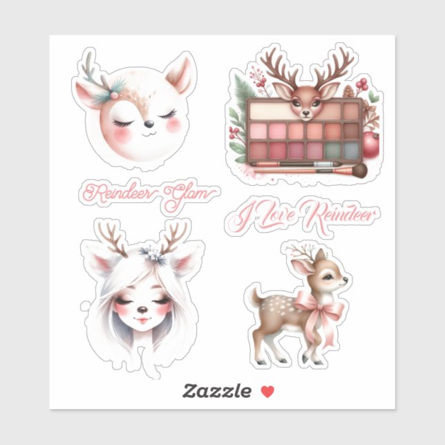 Reindeer Beauty Glam Christmas  Sticker (Sheet)