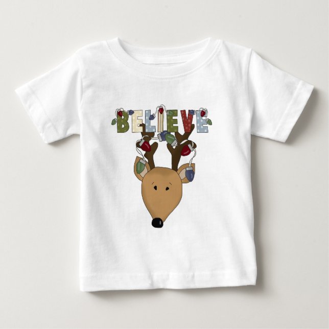 Reindeer Believe Holiday Christmas Animals Baby T-Shirt (Front)