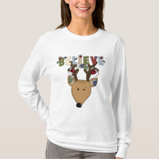Reindeer Believe Holiday Christmas Cute T-Shirt